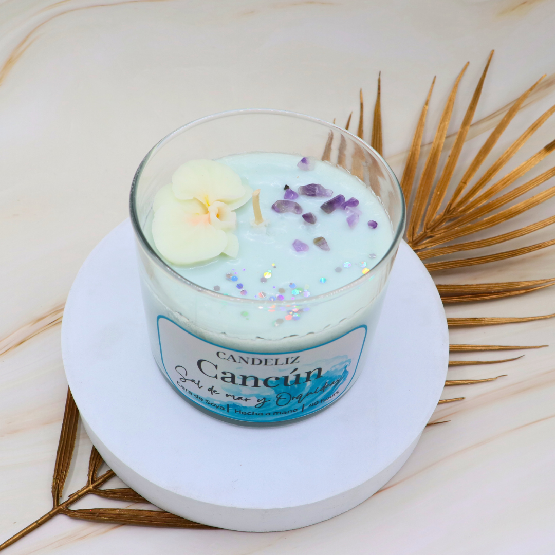 🌊🌸 Vela Cancún – Sal de Mar & Orquídeas (400 g)