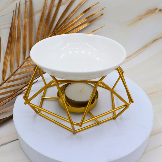 💛 Hornito Decorativo Geométrico – Estructura Dorada + Base Cerámica