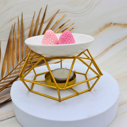 💛 Hornito Decorativo Geométrico – Estructura Dorada + Base Cerámica